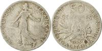 France 50 Centimes Coin, Semeuse, Paris, Silver, KM:854 -