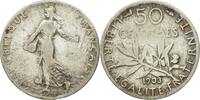 France 50 Centimes Coin, Semeuse, Paris, Silver, KM:854 -