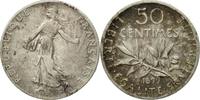 France 50 Centimes Coin, Semeuse, Paris, Silver, KM:854 -