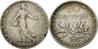 France 50 Centimes Coin, Semeuse, Paris, Silver, KM:854 -