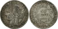 France 50 Centimes Coin, Cérès, Paris, Silver, KM:834.1 -