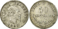 Italy 50 Centesimi Coin, Vittorio Emanuele II, Milan, Silver -