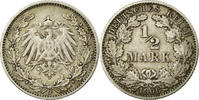 GERMANY - EMPIRE 1/2 Mark Coin, Hambourg, Silver, KM:17 -