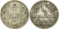 GERMANY - EMPIRE 1/2 Mark Coin, Munich, Silver, KM:17 -