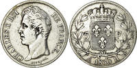 France 5 Francs Coin, Charles X, La Rochelle, Silver -