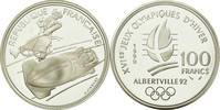 France 100 Francs Coin, Bobsleigh, Silver, KM:981, Gadoury:C9 -