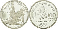 France 100 Francs Coin, Slalom Moderne, Silver, KM:984 -