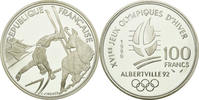France 100 Francs Coin, Ski Acrobatique, Silver, KM:983 -