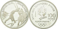 France 100 Francs Coin, Ski Acrobatique, Silver, KM:983 -