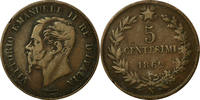 Italy 5 Centesimi Coin, Vittorio Emanuele II, Naples, Copper -