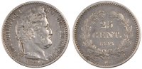 France 25 Centimes Coin, Louis-Philippe, Rouen, Silver -