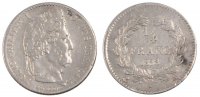 France 1/4 Franc Coin, Louis-Philippe, Paris, Silver -