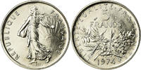 France 5 Francs Coin, Semeuse, Paris, Nickel Clad -