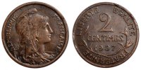 France 2 Centimes Coin, Dupuis, Bronze, Gadoury:107 -