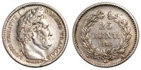 France 25 Centimes Coin, Louis-Philippe, Paris, Silver -