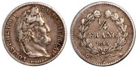 France 1/4 Franc Coin, Louis-Philippe, Paris, Silver -