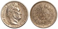 France 1/4 Franc Coin, Louis-Philippe, Lille, Silver -