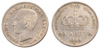 Greece 20 Lepta Coin, George I, Paris, Silver, KM:44 -