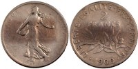 France 2 Francs Coin, Semeuse, Silver, Gadoury:532 -