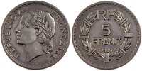 France 5 Francs Coin, Lavrillier, Nickel, Gadoury:760 -