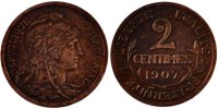 France 2 Centimes Coin, Dupuis, Bronze, Gadoury:107 -