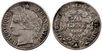 France 20 Centimes Coin, Cérès, Paris, Silver, Gadoury:303 -