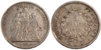 France 5 Francs Coin, Hercule, Bordeaux, Silver, KM:820.2 -