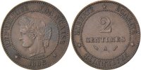 France 2 Centimes Coin, Cérès, Paris, Bronze, Gadoury:105 -