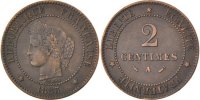 France 2 Centimes Coin, Cérès, Paris, Bronze, Gadoury:105 -