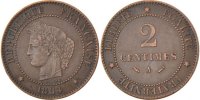 France 2 Centimes Coin, Cérès, Paris, Bronze, Gadoury:105 -