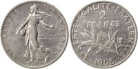 France 2 Francs Coin, Semeuse, Silver, Gadoury:532 -