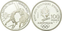 France 100 Francs Coin, Free-style skier, BE, Silver, KM:983 -
