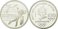 France 100 Francs Coin, Speed skaters, BE, Silver, KM:980 -