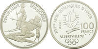 France 100 Francs Coin, Slalom skiers, BE, Silver, KM:984 -