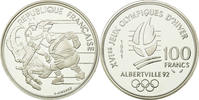 France 100 Francs Coin, Hockey players, BE, Silver, KM:993 -
