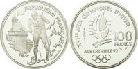 France 100 Francs Coin, Cross-country skier, BE, Silver -