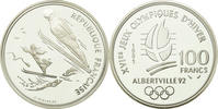 France 100 Francs Coin, Ski jumpers, BE, Silver, KM:995 -