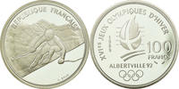 France 100 Francs Coin, Alpine skiing, BE, Silver, KM:971 -