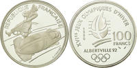France 100 Francs Coin, Bobsledding, BE, Silver, KM:981 -