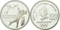 France 100 Francs Coin, Speed skaters, BE, Silver, KM:980 -