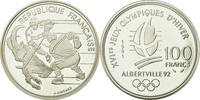 France 100 Francs Coin, Hockey players, BE, Silver, KM:993 -