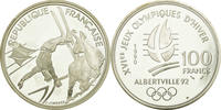 France 100 Francs Coin, Free-style skier, BE, Silver, KM:983 -