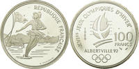 France 100 Francs Coin, Ice Skating Couple, BE, Silver -
