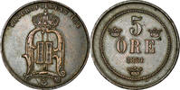 Sweden 5 Öre Coin, Oscar II, Bronze, KM:736 -