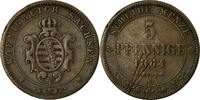German States 5 Pfennig Coin, SAXONY-ALBERTINE, Johann -