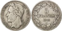 Belgium 5 Francs, 5 Frank Coin, Leopold I, Silver, KM:3.2 -