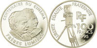 France 100 Francs Coin, Frères Lumière, BE, Silver -