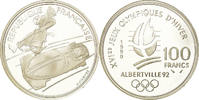 France 100 Francs Coin, Bobsledding, BE, Silver, KM:981 -