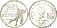 France 100 Francs Coin, Speed skaters, BE, Silver, KM:980 -