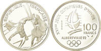 France 100 Francs Coin, Free-style skier, BE, Silver, KM:983 -